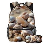 VAPOKF Set di zaini per la scuola con conchiglie sulla spiaggia, per adolescenti, ragazze, ragazzi, bambini, zaino con astuccio per scuola elementare, secondaria