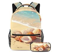 VAPOKF Set di zaini per la scuola con conchiglie sulla spiaggia, per adolescenti, ragazze, ragazzi, bambini, zaino per studenti, con astuccio per scuola elementare, secondaria