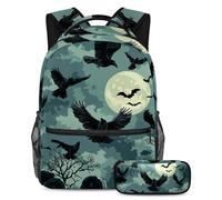 VAPOKF Set di zaini per la scuola con corvi che volano sul cimitero, per adolescenti, ragazze, ragazzi, bambini, zaino per studenti con astuccio per scuola primaria secondaria, Multi, Taglia unica