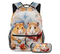 VAPOKF Set di zaini per la scuola con criceti acquerellabili per adolescenti, ragazze, ragazzi, bambini, zaino per studenti con astuccio per scuola primaria secondaria, Multi, Taglia unica, Set di