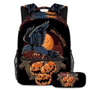 VAPOKF Set di zaini per la scuola con croce e zucca di Halloween, per adolescenti, ragazze, ragazzi, bambini, zaino per studenti con astuccio per scuola primaria secondaria, Multi, Taglia unica, Set