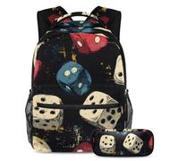 VAPOKF Set di zaini per la scuola con dadi irregolari per adolescenti, ragazze, ragazzi, bambini, zaino per studenti con astuccio per scuola primaria secondaria, Multi, Taglia unica, Set di zaini per