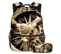 VAPOKF Set di zaini per la scuola con elica a forma di aereo retrò, per adolescenti, ragazze, ragazzi, bambini, zaino con astuccio per scuola elementare secondaria, Multi, Taglia unica, Set di zaini