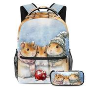 VAPOKF Set di zaini per la scuola con famiglia di criceti e frutta rossa per adolescenti, ragazze, ragazzi, bambini, zaino per studenti con astuccio per scuola primaria secondaria, Multi, Taglia unica