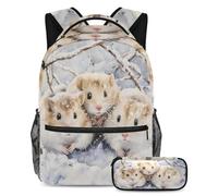 VAPOKF Set di zaini per la scuola con famiglia di criceti sulla neve, per adolescenti, ragazze, ragazzi, bambini, zaino con astuccio per scuola primaria secondaria, Multi, Taglia unica, Set di zaini