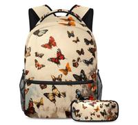 VAPOKF Set di zaini per la scuola con farfalle, per adolescenti, ragazze, ragazzi, bambini, zaino per studenti con astuccio per scuola primaria secondaria, Multi, Taglia unica, Set di zaini per la