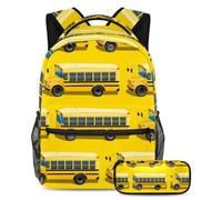 VAPOKF Set di zaini per la scuola con fila di scuolabus, per adolescenti, ragazze, ragazzi, bambini, zaino con astuccio per scuola elementare, secondaria e superiore, Multi, Taglia unica, Set di zaini