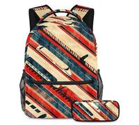 VAPOKF Set di zaini per la scuola con fila di treni, per adolescenti, ragazze, ragazzi, bambini, zaino per studenti, con astuccio per scuola elementare, secondaria, Multi, Taglia unica, Set di zaini