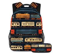 VAPOKF Set di zaini per la scuola con fila di treni su sfondo nero, per adolescenti, ragazze, ragazzi, bambini, zaino con astuccio per scuola elementare e secondaria, Multi, Taglia unica, Set di zaini