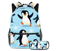 VAPOKF Set di zaini per la scuola con grazioso pinguino che balla, per adolescenti, ragazze, ragazzi, bambini, zaino per studenti con astuccio per scuola primaria secondaria