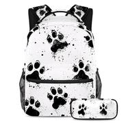 VAPOKF Set di zaini per la scuola con impronte di lupo per adolescenti, ragazze, ragazzi, bambini, zaino per studenti con astuccio per scuola primaria secondaria, Multi, Taglia unica, Set di zaini per