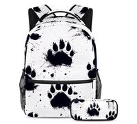 VAPOKF Set di zaini per la scuola con impronte di zampa di lupo per adolescenti, ragazze, ragazzi, bambini, zaino per studenti con astuccio per scuola primaria secondaria, Multi, Taglia unica, Set di