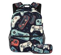 VAPOKF Set di zaini per la scuola con joystick e gamepad grunge, per adolescenti, ragazze, ragazzi, bambini, zaino con astuccio per scuola elementare e secondaria, Multi, Taglia unica, Set di zaini