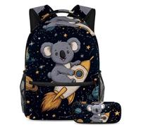 VAPOKF Set di zaini per la scuola con koala spaziale su razzo, per adolescenti, ragazze, ragazzi, bambini, zaino per studenti con astuccio per scuola primaria secondaria