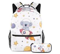 VAPOKF Set di zaini per la scuola con koala su razzo spaziale, per adolescenti, ragazze, ragazzi, bambini, zaino per studenti con astuccio per scuola primaria secondaria