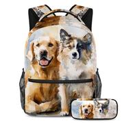 VAPOKF Set di zaini per la scuola con Labrador Berger Allemand ad acquerello, per adolescenti, ragazze, ragazzi, bambini, zaino con astuccio per scuola primaria secondaria e media, Multi, Taglia