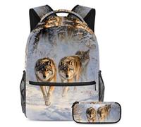 VAPOKF Set di zaini per la scuola con lupi sulla neve, per adolescenti, ragazze, ragazzi, bambini, zaino con astuccio per scuola elementare secondaria e secondaria, Multi, Taglia unica, Set di zaini