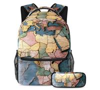 VAPOKF Set di zaini per la scuola con mappa dell'Africa per adolescenti, ragazze, ragazzi, bambini, zaino per studenti con astuccio per scuola primaria secondaria, Multi, Taglia unica, Set di zaini