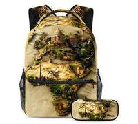 VAPOKF Set di zaini per la scuola con mappa dell'Europa e Africa, per adolescenti, ragazze, ragazzi, bambini, zaino con astuccio per scuola elementare e secondaria, Multi, Taglia unica, Set di zaini