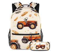 VAPOKF Set di zaini per la scuola con mazzo di grano e trattori, per adolescenti, ragazze, ragazzi, bambini, zaino con astuccio per scuola elementare, secondaria e superiore, Multi, Taglia unica, Set