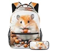 VAPOKF Set di zaini per la scuola con motivo criceto, per adolescenti, ragazze, ragazzi, bambini, zaino con astuccio per scuola elementare e secondaria, Multi, Taglia unica, Set di zaini per la scuola