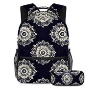 VAPOKF Set di zaini per la scuola con motivo floreale mandala, per adolescenti, ragazze, ragazzi e bambini, zaino con astuccio per scuola elementare, secondaria e superiore, Multi, Taglia unica, Set