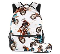 VAPOKF Set di zaini per la scuola con motivo Motor Crossing per adolescenti, ragazze, ragazzi, bambini, zaino per studenti con astuccio per scuola primaria secondaria, Multi, Taglia unica, Set di
