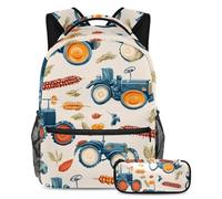 VAPOKF Set di zaini per la scuola con motivo trattori con mazzo di grano, per adolescenti, ragazze, ragazzi, bambini, zaino con astuccio per scuola primaria secondaria e media, Multi, Taglia unica,