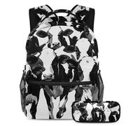 VAPOKF Set di zaini per la scuola con mucche bianche e nere acquerellabili, per adolescenti, ragazze, ragazzi e bambini, zaino per studenti con astuccio per scuola primaria secondaria, Multi, Taglia