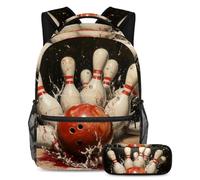 VAPOKF Set di zaini per la scuola con palla da bowling che si schianta contro i perni per adolescenti, ragazze, ragazzi, bambini, zaino per studenti con astuccio per scuola primaria secondaria