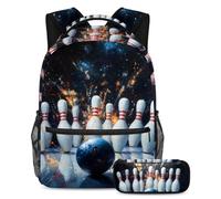 VAPOKF Set di zaini per la scuola con palla da bowling e spilli per adolescenti, ragazze, ragazzi, bambini, zaino per studenti con astuccio per scuola primaria secondaria