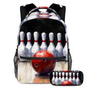 VAPOKF Set di zaini per la scuola con palla da bowling e spilli per adolescenti, ragazze, ragazzi, bambini, zaino per studenti con astuccio per scuola primaria secondaria
