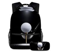 VAPOKF Set di zaini per la scuola con pallina da golf sulla maglietta con mazza sotto i riflettori, per adolescenti, ragazze, ragazzi, bambini, zaino con astuccio per scuola primaria secondaria,