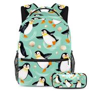 VAPOKF Set di zaini per la scuola con pinguini danzanti, conchiglie e bolle, per adolescenti, ragazze, ragazzi, bambini, zaino per studenti con astuccio per scuola primaria secondaria
