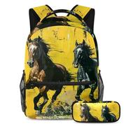VAPOKF Set di zaini per la scuola con pittura a olio al galoppo, per adolescenti, ragazze, ragazzi, bambini, zaino per studenti con astuccio per scuola primaria secondaria, Multi, Taglia unica, Set di
