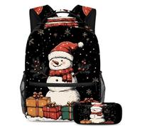 VAPOKF Set di zaini per la scuola con pupazzo di neve con regali di Natale, per adolescenti, ragazze, ragazzi, bambini, zaino per studenti con astuccio per scuola primaria secondaria, Multi, Taglia