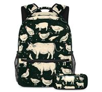VAPOKF Set di zaini per la scuola con sagoma di animali della fattoria, per adolescenti, ragazze, ragazzi, bambini, zaino con astuccio per scuola elementare secondaria, Multi, Taglia unica, Set di