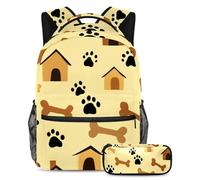 VAPOKF Set di zaini per la scuola con sagoma di una casa di osso di zampa di cane, per adolescenti, ragazze, ragazzi, bambini, zaino per studenti con astuccio per scuola primaria secondaria