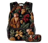 VAPOKF Set di zaini per la scuola con scimmia e ananas per adolescenti, ragazze, ragazzi, bambini, zaino per studenti con astuccio per scuola primaria secondaria