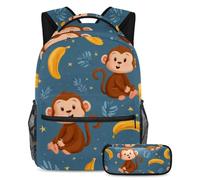 VAPOKF Set di zaini per la scuola con scimmia e banana, per adolescenti, ragazze, ragazzi, bambini, zaino con astuccio per scuola elementare secondaria