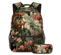 VAPOKF Set di zaini per la scuola con scimmia sulla foresta per adolescenti, ragazze, ragazzi, bambini, zaino per studenti con astuccio per scuola primaria secondaria