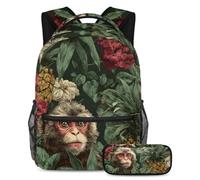 VAPOKF Set di zaini per la scuola con scimmia tropicale ananas per adolescenti, ragazze, ragazzi, bambini, zaino per studenti con astuccio per scuola primaria secondaria