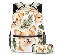 VAPOKF Set di zaini per la scuola con simpatici cani Corgi, per adolescenti, ragazze, ragazzi, bambini, zaino per studenti con astuccio per scuola primaria secondaria, Multi, Taglia unica, Set di