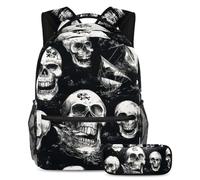 VAPOKF Set di zaini per la scuola con teschi pirati e velieri, per adolescenti, ragazze, ragazzi, bambini, zaino con astuccio per scuola elementare secondaria, Multi, Taglia unica, Set di zaini per la