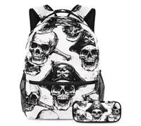 VAPOKF Set di zaini per la scuola con teschi pirati morti, per adolescenti, ragazze, ragazzi, bambini, zaino con astuccio per scuola elementare secondaria, Multi, Taglia unica, Set di zaini per la