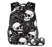 VAPOKF Set di zaini per la scuola con teschio ragnatela nera per adolescenti, ragazze, ragazzi, bambini, zaino per studenti con astuccio per scuola primaria secondaria, Multi, Taglia unica, Set di
