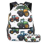 VAPOKF Set di zaini per la scuola con trattore agricolo e macchina agricola per adolescenti, ragazze, ragazzi, bambini, zaino per studenti con astuccio per scuola primaria secondaria, Multi, Taglia