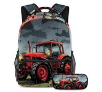 VAPOKF Set di zaini per la scuola con trattore rosso sulla fattoria, per adolescenti, ragazze, ragazzi, bambini, zaino per studenti con astuccio per scuola primaria secondaria, Multi, Taglia unica,