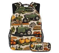 VAPOKF Set di zaini per la scuola con trattori e colture da fattoria per adolescenti, ragazze, ragazzi, bambini, zaino per studenti con astuccio per scuola primaria secondaria, Multi, Taglia unica,