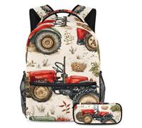 VAPOKF Set di zaini per la scuola con trattori in fattoria, per adolescenti, ragazze, ragazzi, bambini, zaino per studenti, con astuccio per scuola primaria secondaria, Multi, Taglia unica, Set di